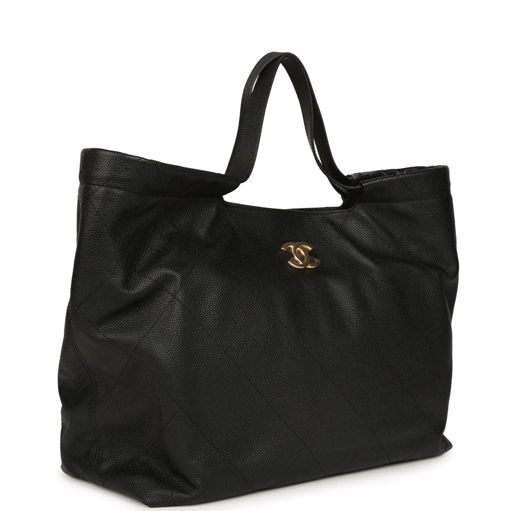Maxi Coco Shopping Bag Black Caviar Brushed Gold Hardware