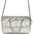 Mini Timeless Classic Barrel Bag with Chain Metallic Silver Shiny Caviar Silver Hardware