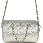 Mini Timeless Classic Barrel Bag with Chain Metallic Silver Shiny Caviar Silver Hardware