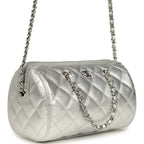 Mini Timeless Classic Barrel Bag with Chain Metallic Silver Shiny Caviar Silver Hardware