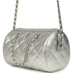 Mini Timeless Classic Barrel Bag with Chain Metallic Silver Shiny Caviar Silver Hardware