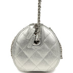 Mini Timeless Classic Barrel Bag with Chain Metallic Silver Shiny Caviar Silver Hardware
