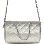 Mini Timeless Classic Barrel Bag with Chain Metallic Silver Shiny Caviar Silver Hardware