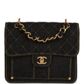 Double You Flap Backpack Black Denim Antique Gold Hardware