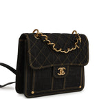 Double You Flap Backpack Black Denim Antique Gold Hardware