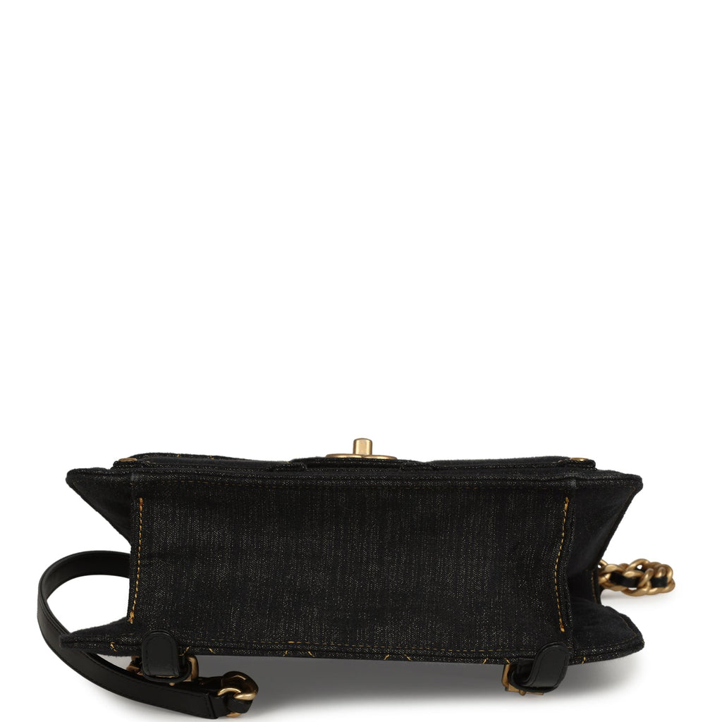 Double You Flap Backpack Black Denim Antique Gold Hardware