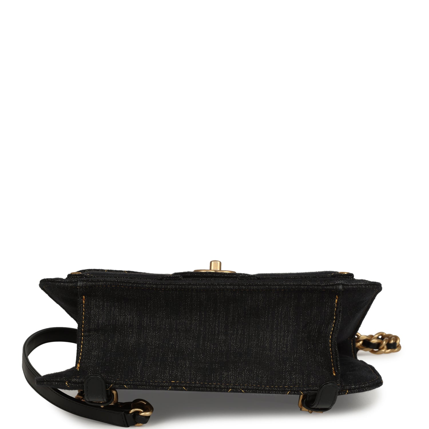 Double You Flap Backpack Black Denim Antique Gold Hardware