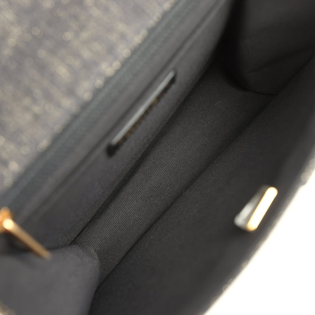 Double You Flap Backpack Black Denim Antique Gold Hardware