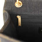 Double You Flap Backpack Black Denim Antique Gold Hardware