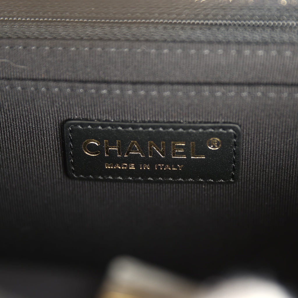 Double You Flap Backpack Black Denim Antique Gold Hardware