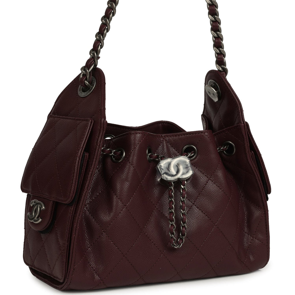 Mini 25 Hobo Bag Burgundy Caviar Aged Ruthenium Hardware