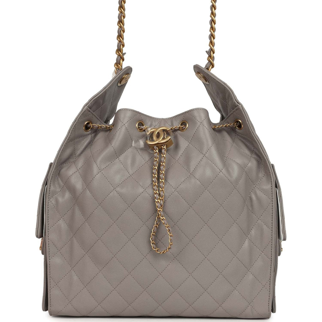 Medium 25 Hobo Bag Dark Grey Caviar Antique Gold Hardware