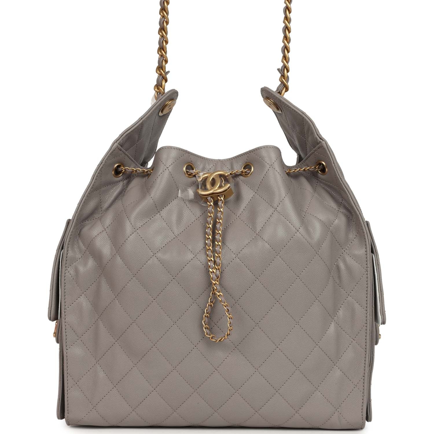 Medium 25 Hobo Bag Dark Grey Caviar Antique Gold Hardware