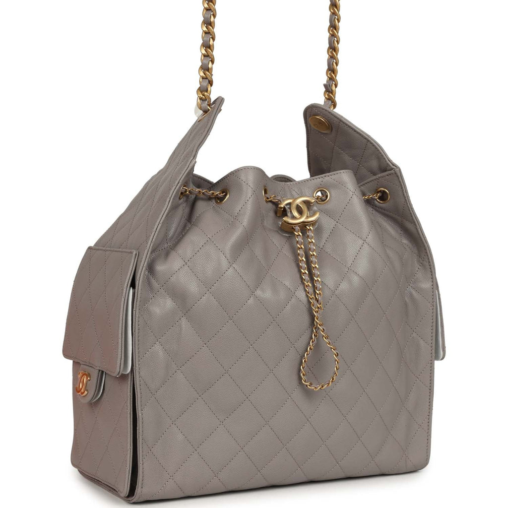 Medium 25 Hobo Bag Dark Grey Caviar Antique Gold Hardware