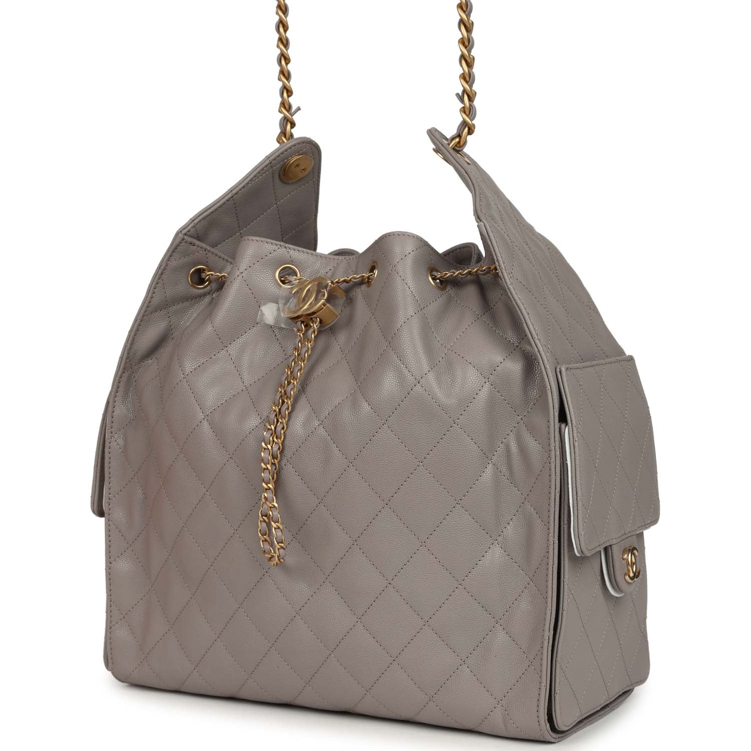 Medium 25 Hobo Bag Dark Grey Caviar Antique Gold Hardware