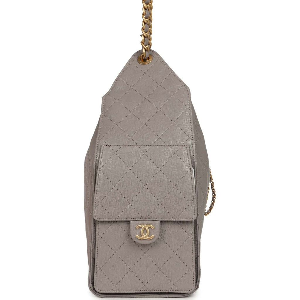 Medium 25 Hobo Bag Dark Grey Caviar Antique Gold Hardware