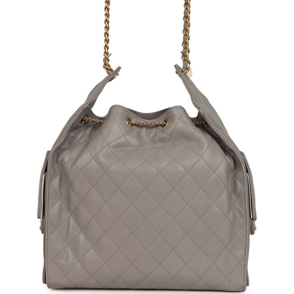 Medium 25 Hobo Bag Dark Grey Caviar Antique Gold Hardware
