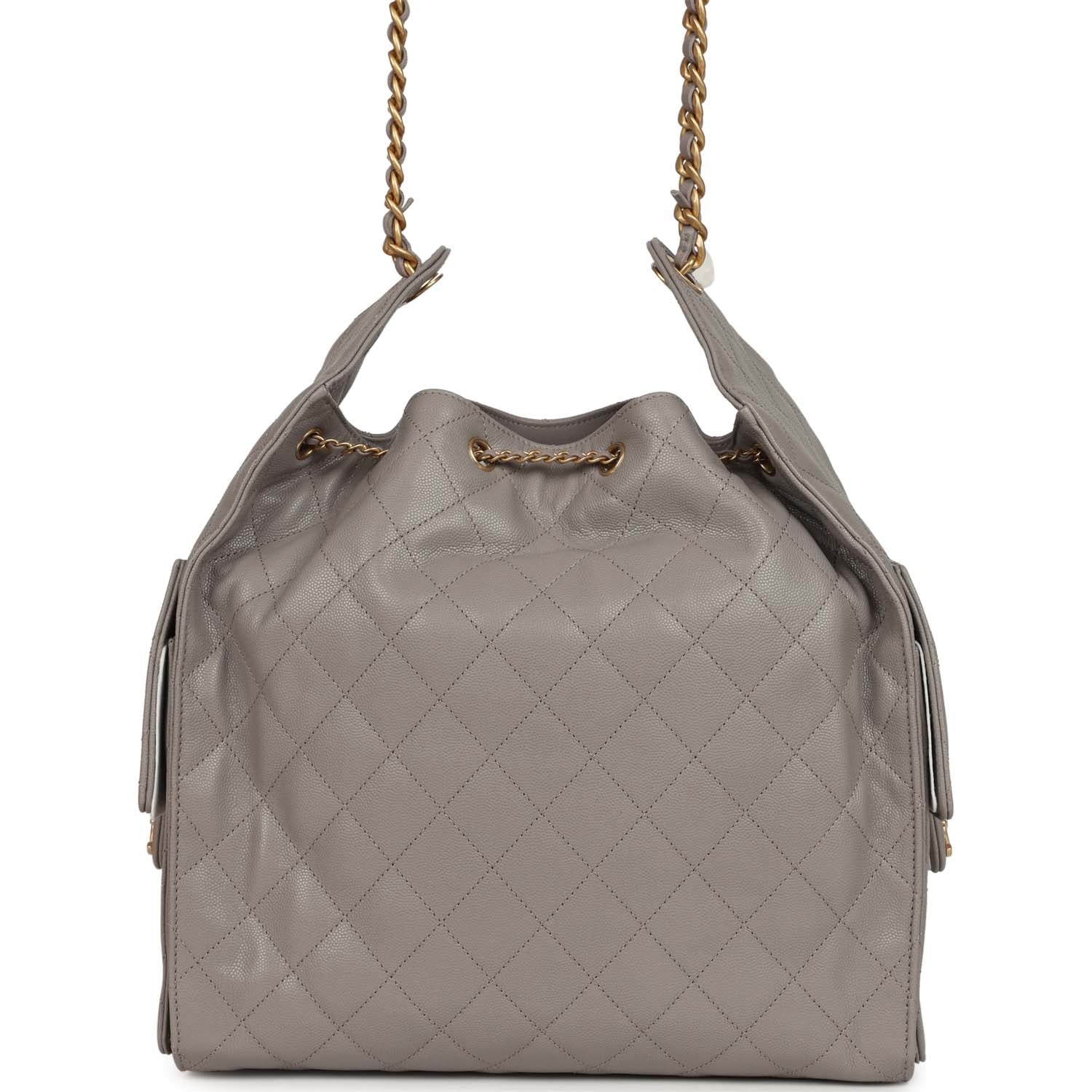 Medium 25 Hobo Bag Dark Grey Caviar Antique Gold Hardware