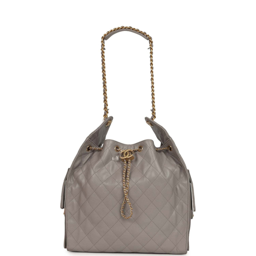 Medium 25 Hobo Bag Dark Grey Caviar Antique Gold Hardware