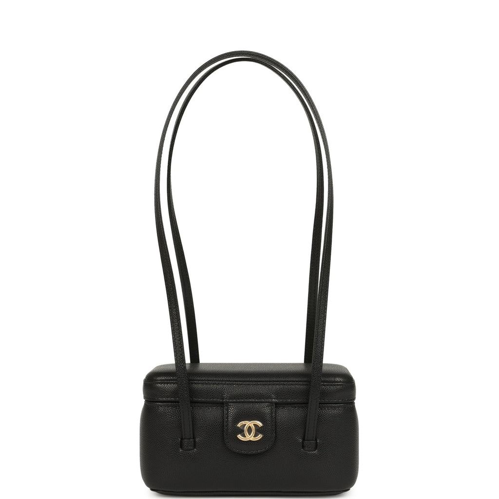 Preppy Coco Long Vanity with Straps Black Shiny Caviar Brushed Gold Hardware