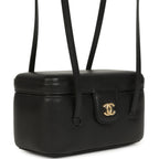 Preppy Coco Long Vanity with Straps Black Shiny Caviar Brushed Gold Hardware