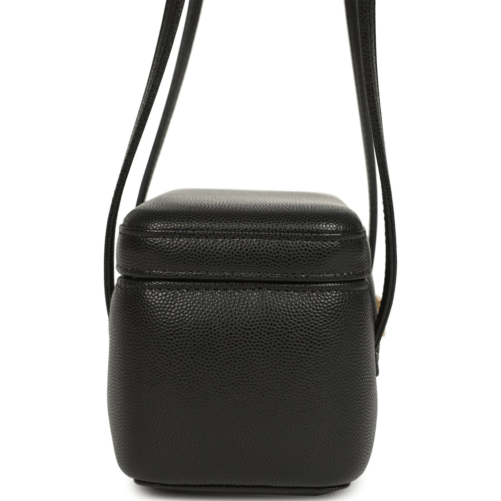 Preppy Coco Long Vanity with Straps Black Shiny Caviar Brushed Gold Hardware