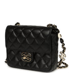 Heart Charms Mini Square Flap Bag Black Lambskin Enamel Light Gold Hardware