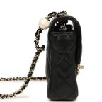 Heart Charms Mini Square Flap Bag Black Lambskin Enamel Light Gold Hardware
