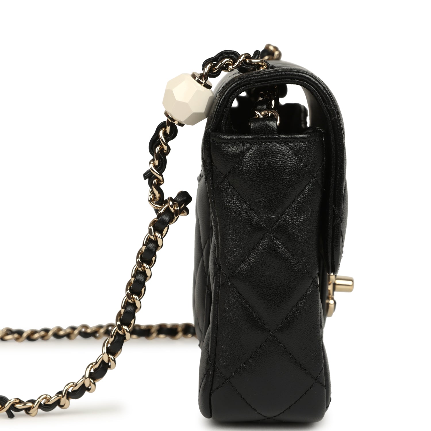 Heart Charms Mini Square Flap Bag Black Lambskin Enamel Light Gold Hardware