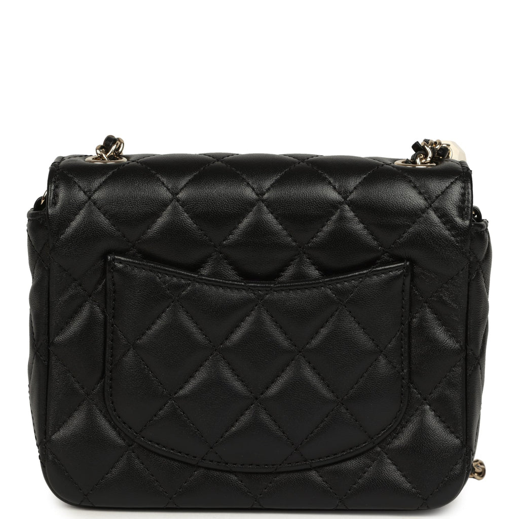 Heart Charms Mini Square Flap Bag Black Lambskin Enamel Light Gold Hardware
