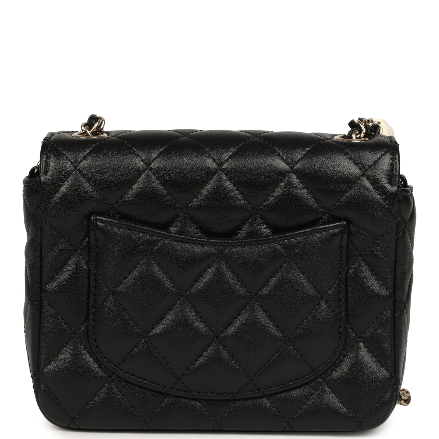 Heart Charms Mini Square Flap Bag Black Lambskin Enamel Light Gold Hardware