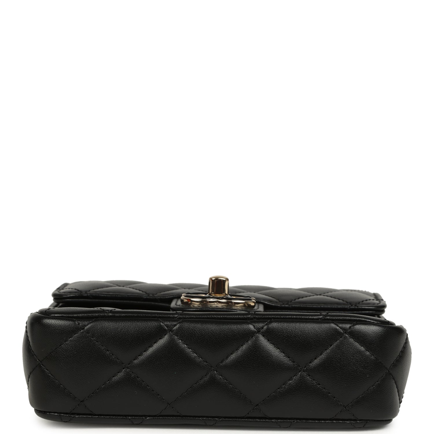 Heart Charms Mini Square Flap Bag Black Lambskin Enamel Light Gold Hardware