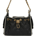Mini 25 Hobo Bag Black Raffia and White Calfskin Antique Gold Hardware