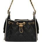 Mini 25 Hobo Bag Black Raffia and White Calfskin Antique Gold Hardware