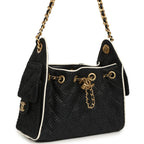 Mini 25 Hobo Bag Black Raffia and White Calfskin Antique Gold Hardware