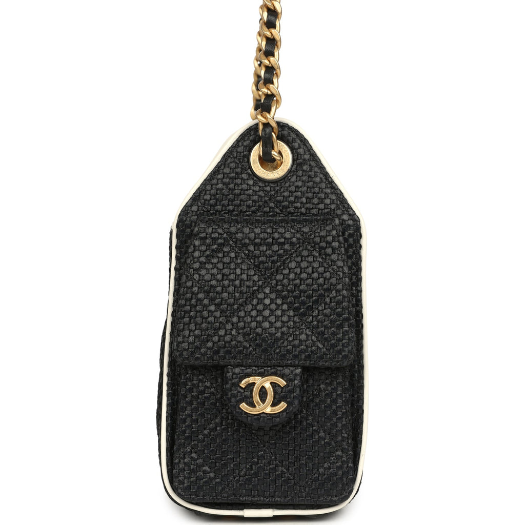 Mini 25 Hobo Bag Black Raffia and White Calfskin Antique Gold Hardware