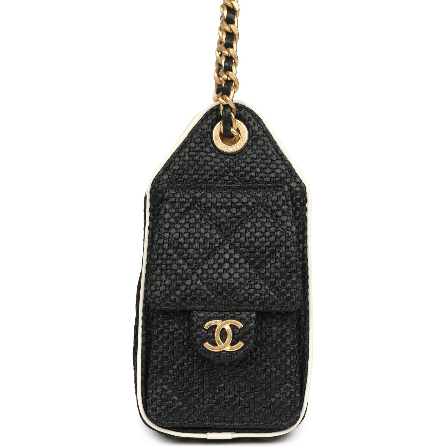 Mini 25 Hobo Bag Black Raffia and White Calfskin Antique Gold Hardware