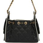 Mini 25 Hobo Bag Black Raffia and White Calfskin Antique Gold Hardware