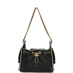 Mini 25 Hobo Bag Black Raffia and White Calfskin Antique Gold Hardware