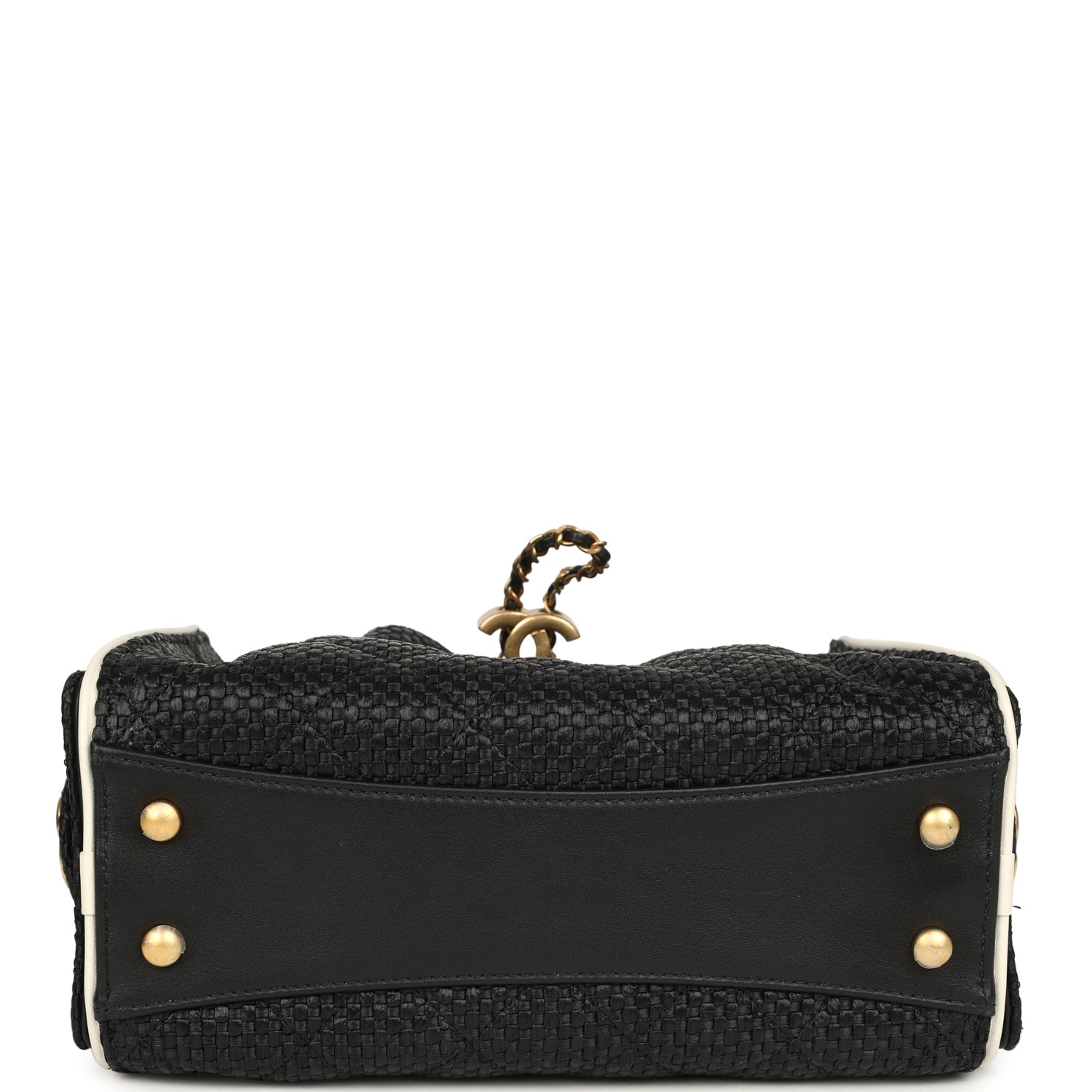 Mini 25 Hobo Bag Black Raffia and White Calfskin Antique Gold Hardware