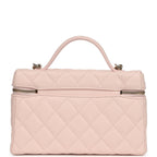 Top Handle Long Vanity Case with Chain Light Pink Shiny Caviar Light Gold Hardware