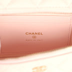 Top Handle Long Vanity Case with Chain Light Pink Shiny Caviar Light Gold Hardware