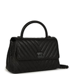 Medium Chevron Coco Top Handle So Black Shiny Caviar Black Hardware