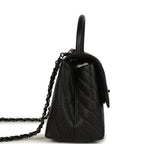Medium Chevron Coco Top Handle So Black Shiny Caviar Black Hardware