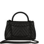 Medium Chevron Coco Top Handle So Black Shiny Caviar Black Hardware