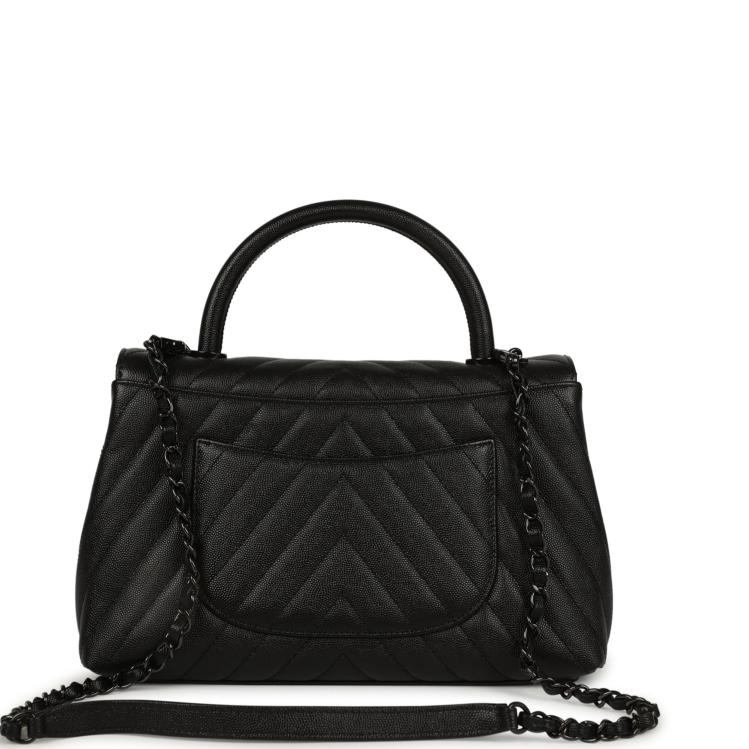 Medium Chevron Coco Top Handle So Black Shiny Caviar Black Hardware