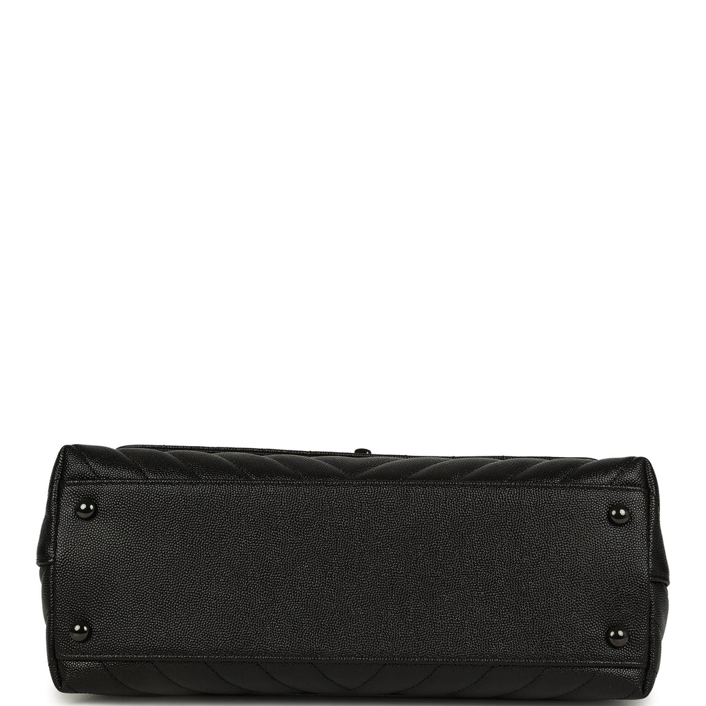 Medium Chevron Coco Top Handle So Black Shiny Caviar Black Hardware