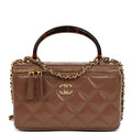 Small Tortoiseshell Top Handle Vanity Case Brown Shiny Lambskin Light Gold Hardware