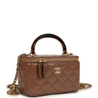Small Tortoiseshell Top Handle Vanity Case Brown Shiny Lambskin Light Gold Hardware