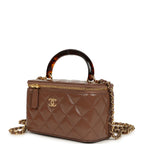 Small Tortoiseshell Top Handle Vanity Case Brown Shiny Lambskin Light Gold Hardware